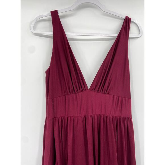 La Femme Plunge Neck A-Line Dark Berry Red Formal Evening Gown Size 14 NWT - Picture 4 of 7